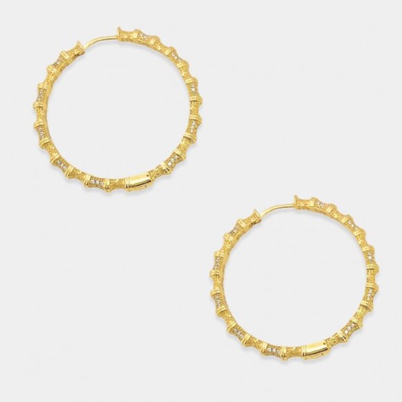 NEW Gold Pave CZ Diamond Hoop Earrings - Picture 2 of 8